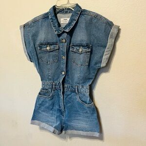 Cotton On Light Blue Denim Button-Up Romper